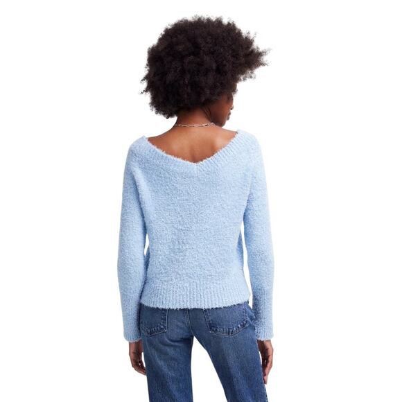 Madewell City Blue Organic Cotton Fuzzy Knit V-Neck Sweater Small - Picture 3 of 9
